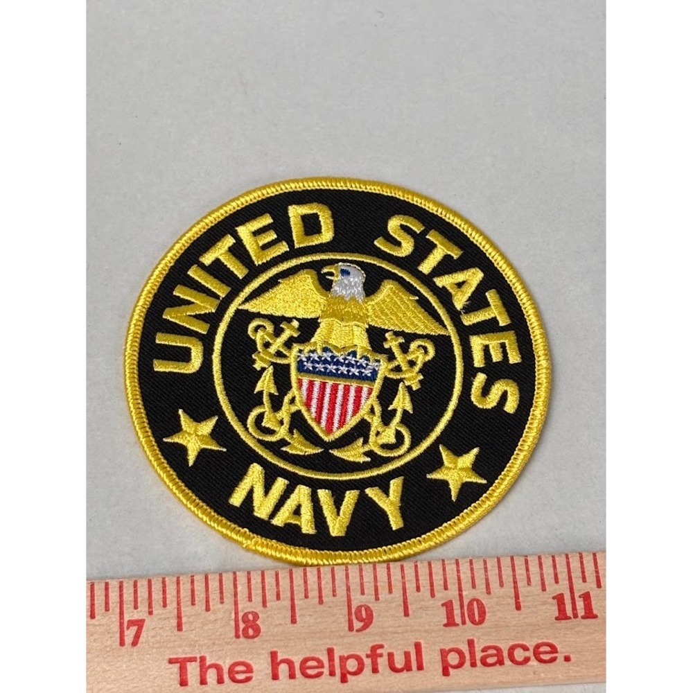 United States Navy Embroidered Patch Round Gold Eagle Anchor Crest 4 Inch